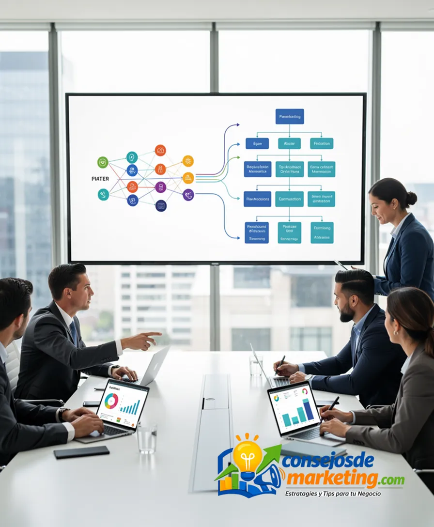 a conceptual diagram transforming into an organizational chart.