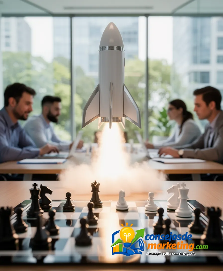a calendar transforming into a rocket launching over a chessboard.