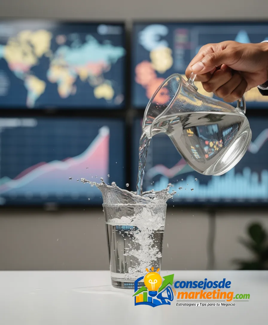 A person confidently pouring water into an already overflowing cup.