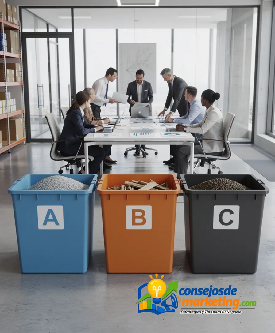 organized raw material bins labeled A, B, and C in a warehouse.