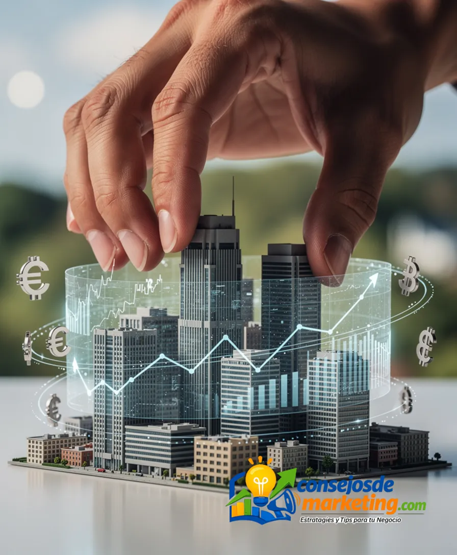 a few towering hands controlling miniature city buildings.