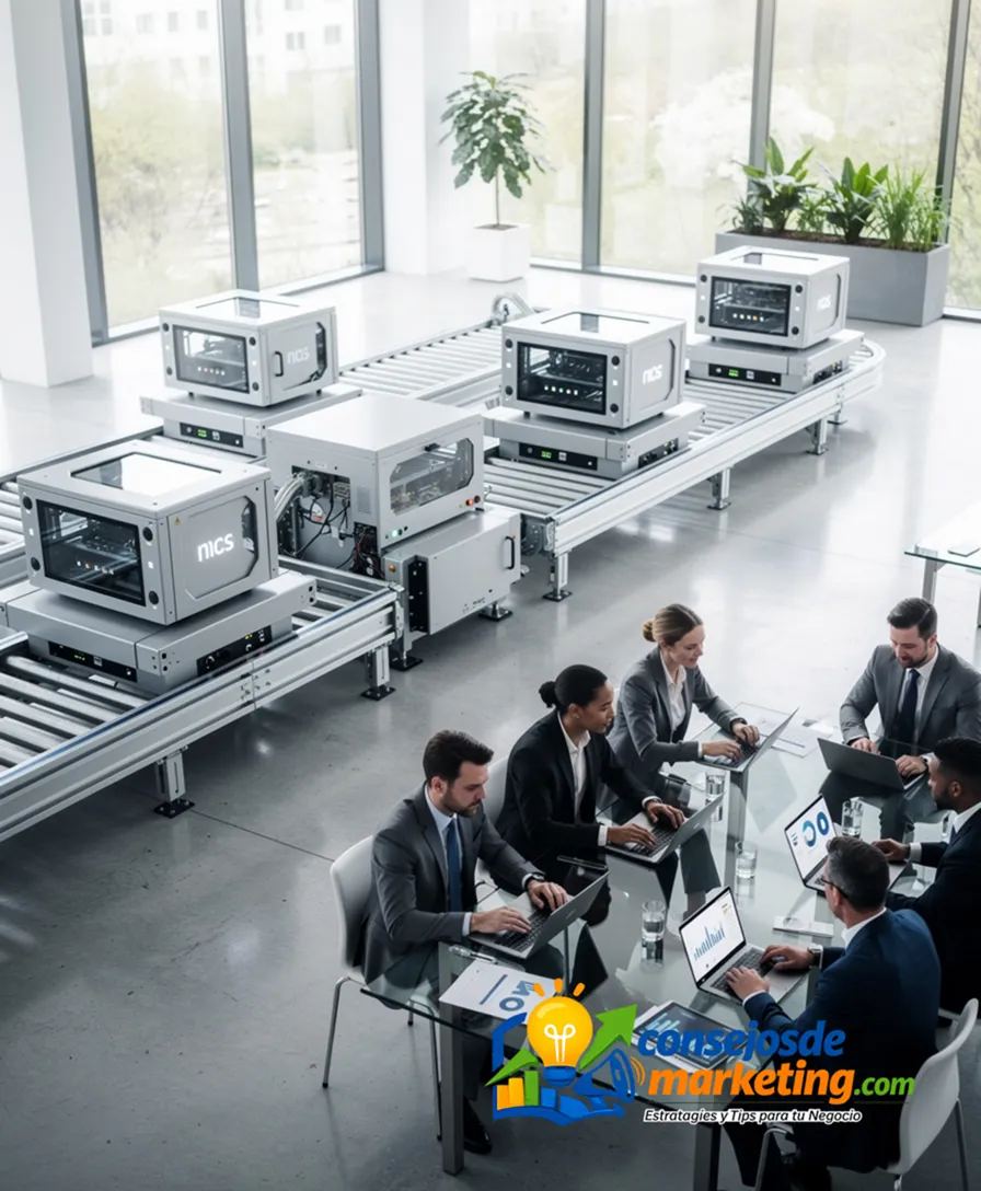 factory modules rearranging like puzzle pieces on conveyor belts.