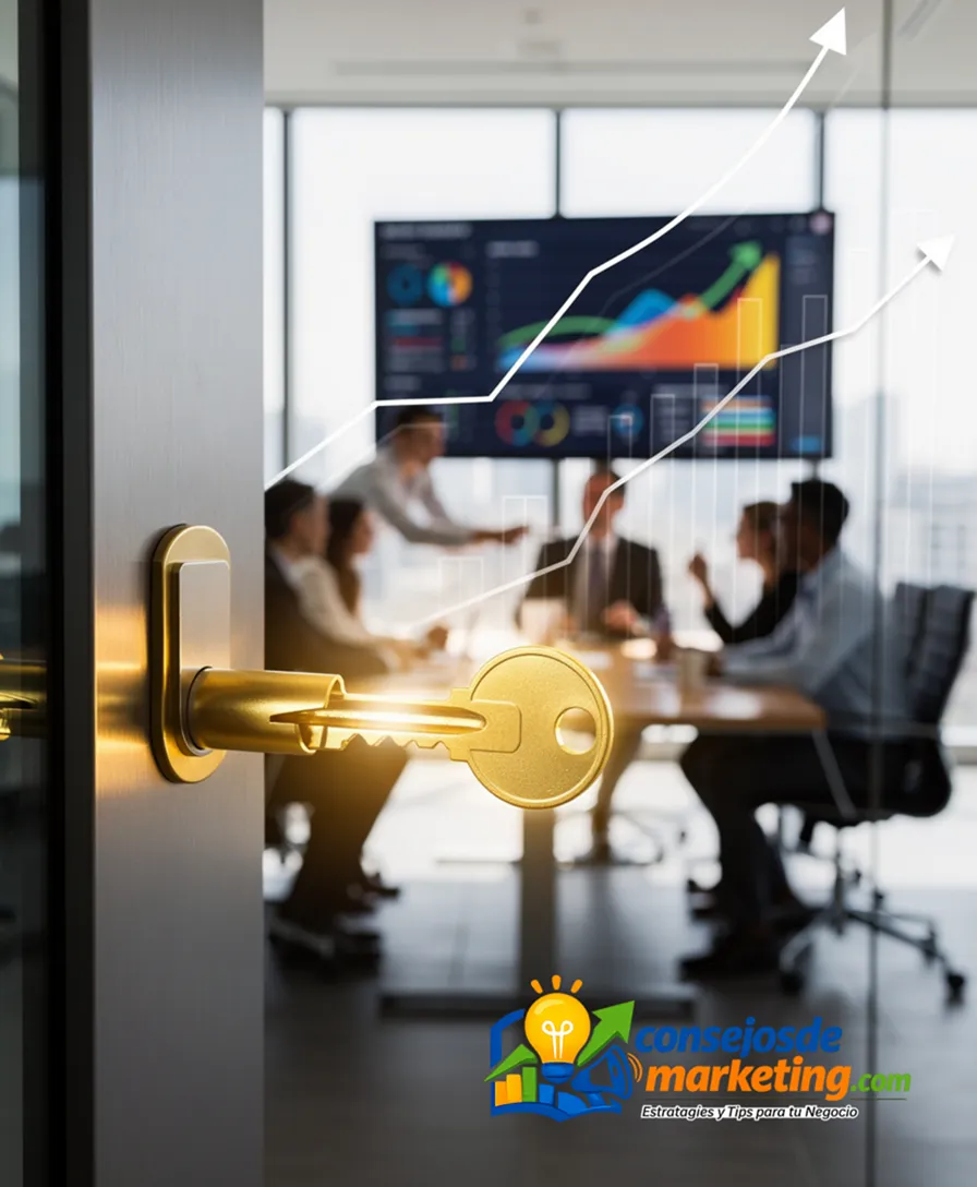 a glowing key turning in a lock over a graph trending upwards.