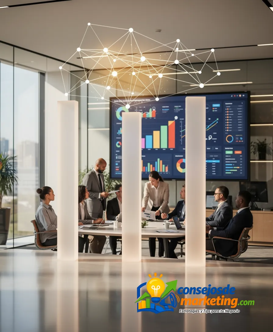 three pillars supporting a glowing, interconnected supply chain network.