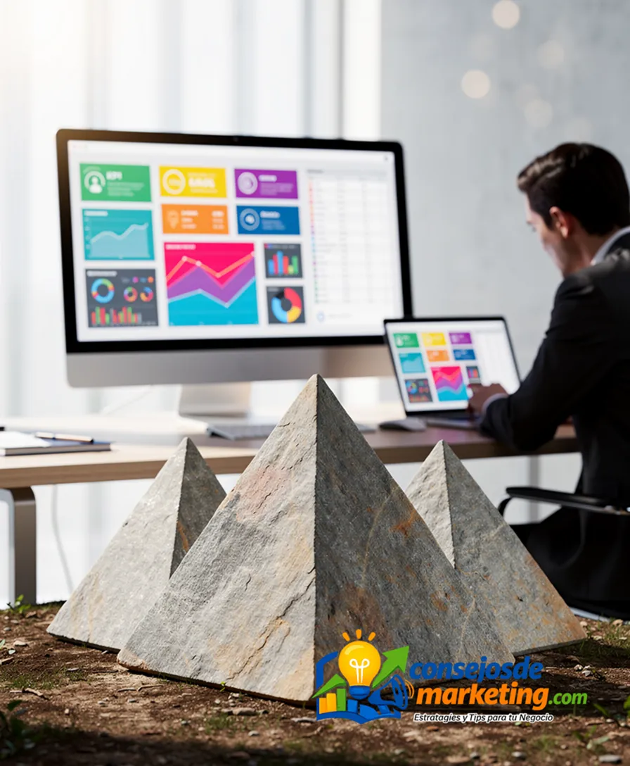 three stylized stone pyramids forming a powerful triangular alliance.