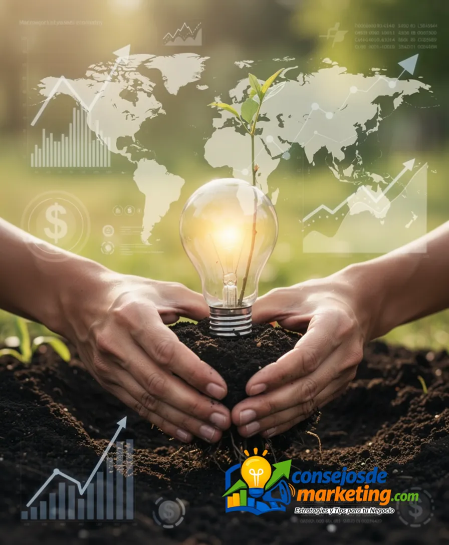 a person's hands planting a small tree shaped like a lightbulb into soil.